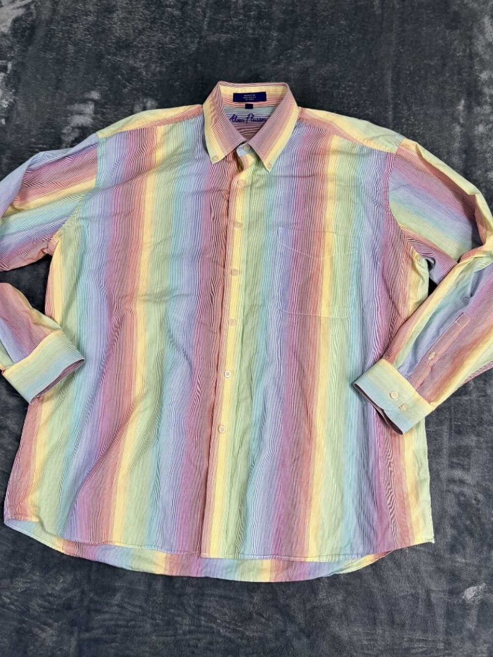 Alan Flusser Mens Pastel Rainbow Striped Long Sleeve Button-Up Shirt XL